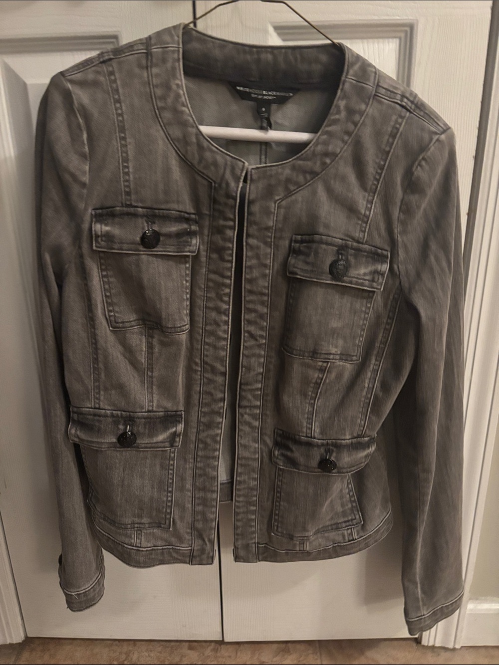 White House Black Market Washed Gray Round-Neck Utility Jacket